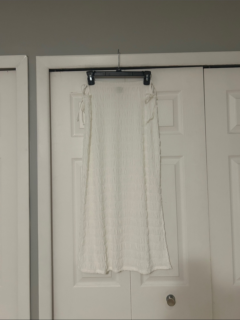SHEIN White Textured Tie-Side Midi Skirt